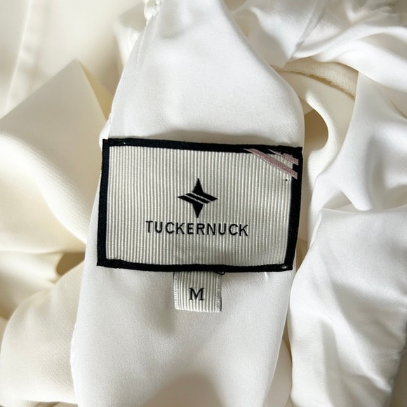 Tuckernuck Ivory White Faye Blouse Ruffle Mock Neck Back Tie Size Medium - Picture 4 of 5